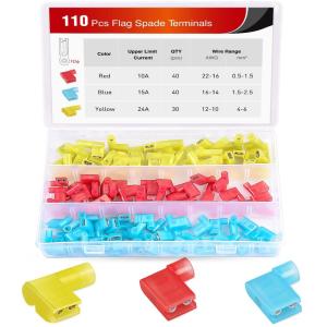 imageNilight 50047R 110pcs Nylon Flag Spade Female Insulated Quick Disconnects 2218 1614 1210 Gauge Electrical Crimp Terminals Connector Assortment Set110PCS Flag Spade Crimp Terminals