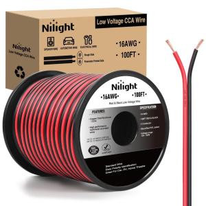 imageNilight 50FT 16AWG Copper Clad Aluminum Wire 162 Gauge Red Black CCA Electrical Cable 2 Conductor Parallel 12V24V DC Flexible Extension Cords for Car Audio Radio Speaker Amplifier16AWG100FT