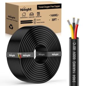 imageNilight 50FT 20 Gauge 3 Conductor Electrical Wire Tinned Oxygen Free Copper Red Black Yellow 3 Wires Parallel 600V DC Flexible PVC Case Extension Cords for LED Strips Lamps Lighting3 Conductor