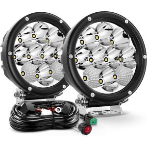 imageNilight 57 Inch Round 50W LED Driving Light w 16AWG DT Connector Wiring Harness 6500LM IP68 Spot Flood Combo Work Lamp for Offroad ATV UTV SUV Motorcycle Truck Tractor Boat2Pcs 57Inch Lights Wiring harness
