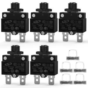 imageNilight 5PCS Thermal Circuit Breaker 5A 10A 15A 20A 30A 125250V AC 65V DC Push Button Manual Reset Overload Protector Waterproof Cap Auto Trip Resettable for Industrial 1224V Auto Cars510152030Amp5Pcs