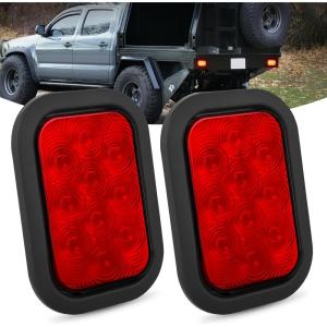 imageNilight 6 Inch Oval Amber LED Trailer Tail Lights 2PCS WFlush Mount Grommets Plugs IP67 Waterproof Turn Signals Lamp for 12V RV Camper Truck Jeep2Pcs Red 10Led Lights 5x3Inch