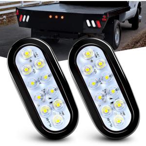 imageNilight 6 Inch Oval Red LED Trailer Tail Light Surface Mount 2PCS 10 LEDs Waterproof Stop Brake Turn Trailers Lights for Truck RV Boat Bus Lorry Camper Van CaravanWhite Lights 2Pcs