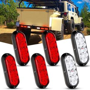 imageNilight 6 Inch Oval Red LED Trailer Tail Light Surface Mount 2PCS 10 LEDs Waterproof Stop Brake Turn Trailers Lights for Truck RV Boat Bus Lorry Camper Van CaravanRedWhite Lights Screws 6Pcs