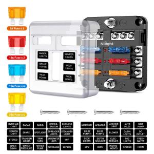imageNilight 6 Way Fuse Block with Negative Bus 12V Blade Fuse Holder ATCATO Standard Fuse Box Label Stickers Waterproof Cover Fuse Panel for Automotive Cars Trucks RVs Campers Vans 2 Years Warranty6 Way Fuse Block