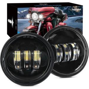 imageNilight 7 Inch Motorcycle LED Headlight 45 Inch Fog Lights Auxiliary DOT Kit Compatible with Harley Davidson Electra Street Glide Fat Boy Road King Heritage Softail CVO Black45Inch Fog Lights 2Pcs Black