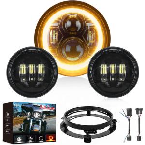 imageNilight 7 Inch Motorcycle LED Headlight 45quot Fog Lights Halo Turn Signal DOT Compatible with Harley Davidson Electra Street Glide Fat Boy Road King Heritage Softail CVO Black7Inch Headlight DRL45Inch Fog Lights Black