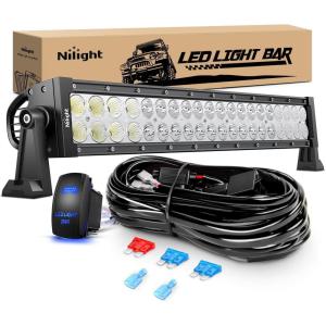 imageNilight 73003CA 22Inch 150W Double Row 15000LM 7D Flood Spot Combo Beam LED Light Bar120W Light Wiring Harness