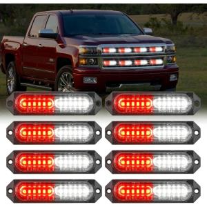 imageNilight 8PCS LED Strobe lights 12V Sync Feature Amber White 12 24LED Emergency Hazard Warning Lights with Controller for Cars Trucks RVs Campers 2 Years WarrantyRedWhite Lights 8Pcs
