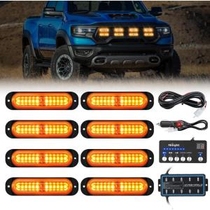 imageNilight 8PCS LED Strobe lights 12V Sync Feature Amber White 12 24LED Emergency Hazard Warning Lights with Controller for Cars Trucks RVs Campers 2 Years WarrantyAmber with Controller
