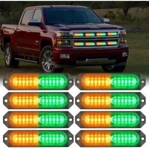 imageNilight 8PCS LED Strobe lights 12V Sync Feature Amber White 12 24LED Emergency Hazard Warning Lights with Controller for Cars Trucks RVs Campers 2 Years WarrantyAmberGreen Lights 8Pcs
