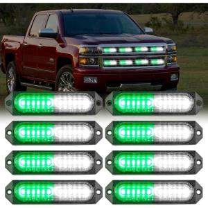 imageNilight 8PCS LED Strobe lights 12V Sync Feature Amber White 12 24LED Emergency Hazard Warning Lights with Controller for Cars Trucks RVs Campers 2 Years WarrantyGreenWhite Lights 8Pcs