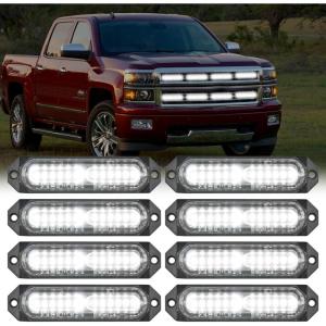 imageNilight 8PCS LED Strobe lights 12V Sync Feature Amber White 12 24LED Emergency Hazard Warning Lights with Controller for Cars Trucks RVs Campers 2 Years WarrantyWhite Lights 8Pcs