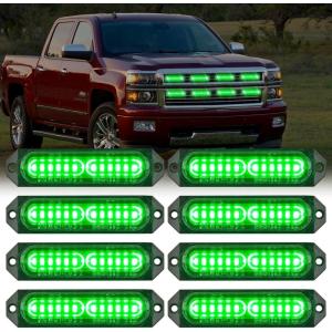 imageNilight 8PCS LED Strobe lights 12V Sync Feature Amber White 12 24LED Emergency Hazard Warning Lights with Controller for Cars Trucks RVs Campers 2 Years WarrantyGreen Lights 8Pcs