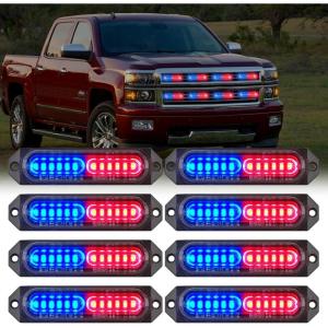 imageNilight 8PCS LED Strobe lights 12V Sync Feature Amber White 12 24LED Emergency Hazard Warning Lights with Controller for Cars Trucks RVs Campers 2 Years WarrantyRedBlue Lights 8Pcs