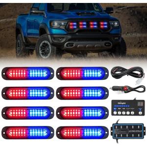 imageNilight 8PCS LED Strobe lights 12V Sync Feature Amber White 12 24LED Emergency Hazard Warning Lights with Controller for Cars Trucks RVs Campers 2 Years WarrantyRedBlue with Controller