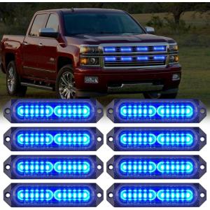 imageNilight 8PCS LED Strobe lights 12V Sync Feature Amber White 12 24LED Emergency Hazard Warning Lights with Controller for Cars Trucks RVs Campers 2 Years WarrantyBlue Lights 8Pcs