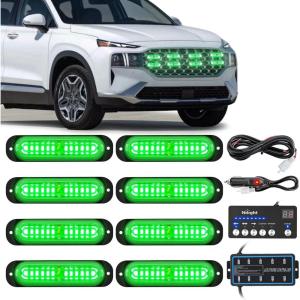 imageNilight 8PCS LED Strobe lights 12V Sync Feature Amber White 12 24LED Emergency Hazard Warning Lights with Controller for Cars Trucks RVs Campers 2 Years WarrantyGreen with Controller