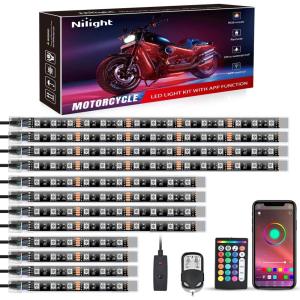 imageNilight 8PCS Motorcycle RGB Led Light Kit Waterproof MultiColor Atmosphere Lights Lamp with 4Key RF Wireless Remote for Harley Davidson Honda Kawasaki Suzuki 2 Years Warranty TL4212Pcs RGB LED StripAPP