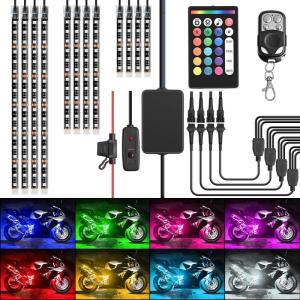 imageNilight 8PCS Motorcycle RGB Led Light Kit Waterproof MultiColor Atmosphere Lights Lamp with 4Key RF Wireless Remote for Harley Davidson Honda Kawasaki Suzuki 2 Years Warranty TL4212Pcs RGB LED Strip Lights