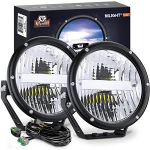 imageNilight 9 Inch Round Offroad Light 2 PCS 120W High Low Beam IP68 LED Driving Lights Pods Builtin EMC with 14AWG DT Connector Wiring Harness Kit for Truck ATV UTV SUV2Pcs 7Inch Lights Wiring harness