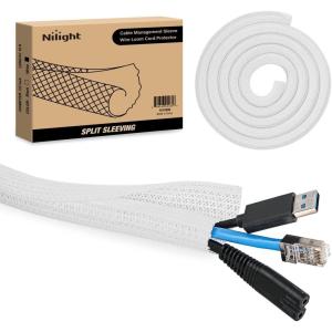 imageNilight Cable Sleeve25ft1inch Cord Management Sleeves Braided Sleeving Split Self Wrapping Wire Loom for Computer Electrical Automotive Harness Protector Organizer WhiteWhite