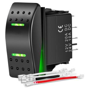 imageNilight Down Up Polarity Reverse Switch DPDT 20A 7PIN Momentary Rocker ONOffON 12V 24V Toggle Jumper Wires for Control Motor Hoist Crane Linear ActuatorON Off ON Green Switch