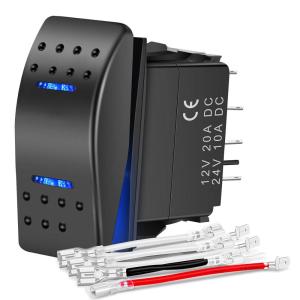 imageNilight Down Up Polarity Reverse Switch DPDT 20A 7PIN Momentary Rocker ONOffON 12V 24V Toggle Jumper Wires for Control Motor Hoist Crane Linear ActuatorBlue