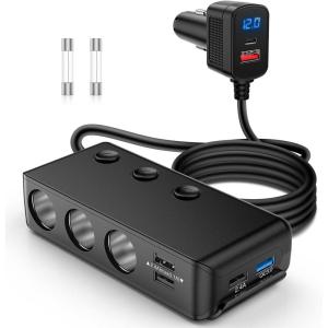 imageNilight Dual Cigarette Lighter Socket with Wire 12V Dual Power Plug Replacement Cigar Lighter receptable with Cover and Mounting Screws for Cars Trucks RVs Boats ATVs 50060BUSB5PD Cigarette Lighter Adapter