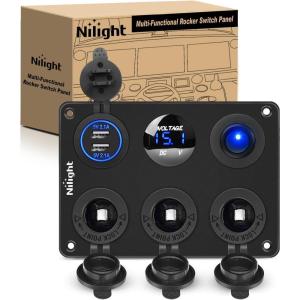 imageNilight Dual Cigarette Lighter Socket with Wire 12V Dual Power Plug Replacement Cigar Lighter receptable with Cover and Mounting Screws for Cars Trucks RVs Boats ATVs 50060BCigarette Socket Panel