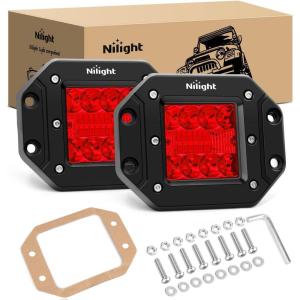imageNilight Flush Mount LED Light Pods 2 PCS 42 W Amber Upgraded Spot Flood Combo Driving Fog Lights Off Road Lights Bumper LED Work Light for Truck SUV ATV UTV Pickup Van Boat TractorRed