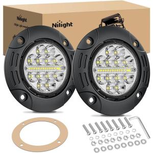 imageNilight Flush Mount LED Light Pods 2 PCS 42 W Amber Upgraded Spot Flood Combo Driving Fog Lights Off Road Lights Bumper LED Work Light for Truck SUV ATV UTV Pickup Van Boat Tractor2Pcs 24LEDs LED Pods