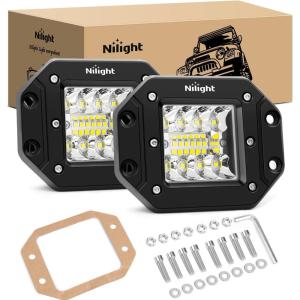 imageNilight Flush Mount LED Light Pods 2 PCS 42 W Amber Upgraded Spot Flood Combo Driving Fog Lights Off Road Lights Bumper LED Work Light for Truck SUV ATV UTV Pickup Van Boat Tractor2Pcs 42W LED Pods