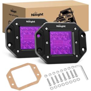 imageNilight Flush Mount LED Light Pods 2 PCS 42 W Amber Upgraded Spot Flood Combo Driving Fog Lights Off Road Lights Bumper LED Work Light for Truck SUV ATV UTV Pickup Van Boat TractorPurple Light