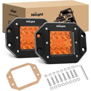 imageNilight Flush Mount LED Light Pods 2 PCS 42 W Amber Upgraded Spot Flood Combo Driving Fog Lights Off Road Lights Bumper LED Work Light for Truck SUV ATV UTV Pickup Van Boat TractorAmber Light
