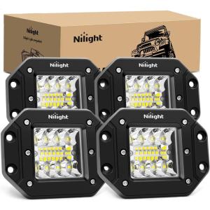 imageNilight Flush Mount LED Light Pods 2 PCS 42 W Amber Upgraded Spot Flood Combo Driving Fog Lights Off Road Lights Bumper LED Work Light for Truck SUV ATV UTV Pickup Van Boat Tractor4Pcs 42W LED Pods