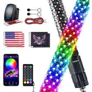 imageNilight LED Fat Whip Light 2PCS 1FT RGB Lighted Antenna Whips with Remote ampamp App Control DIY Chasing Patterns Brake Reverse Turn Lights for ATV UTV Polaris RZR Canam Dune Buggy Pickup Trucks Jeep2FT2PCS