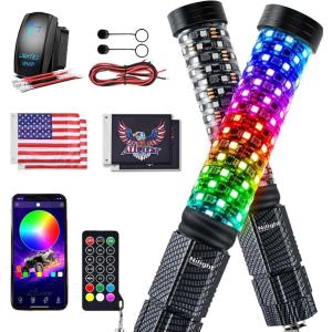 imageNilight LED Fat Whip Light 2PCS 1FT RGB Lighted Antenna Whips with Remote ampamp App Control DIY Chasing Patterns Brake Reverse Turn Lights for ATV UTV Polaris RZR Canam Dune Buggy Pickup Trucks Jeep1FT2PCS