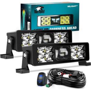 imageNilight LED Light Bar 22 Inch 37LED Dual Row Spot Flood Combo Night Vision Off Road Driving Lights ScrewLess w16AWG Rocker Switch Wiring Harness Kit for Truck ATV UTV2Pcs 8Inch 9Led Light Wiring Kit