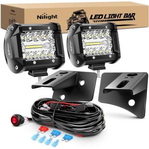 imageNilight LED Light Bar 2PC 4Inch 60W Flood Spot Combo Triple Row Driving Lamp Roof Bumper Off Road Work Lights for Van Camper Wagon Car Pickup Golf Cart ATV UTV SUV Truck Boat 4x4Led Pods Wiring JK Mounting