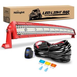 imageNilight LED Light Bar 42 Inch Triple Row Spot Flood Combo Lights Red Shell with Wiring Harness Kit for Fog Driving Work Lighting on OffRoad Truck Tractor SUV ATV UTV Boat42inch Light Bar Red Shell