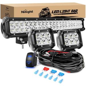 imageNilight LED Light Bar 9Inch 54W 3600LM Spot Off Road Driving Lamp Super Bright Waterproof Fog Work Lighting for Trucks SUV ATV UTV Pickup Boat Tractor 4x4 Van Camper126W Light 2Pcs 18W LED Pods Wiring Harness