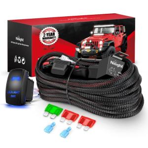 imageNilight LED Light Bar Wiring Harness Kit 12AWG Heavy Duty 12V 5Pin Rocker Switch Laser On Off Waterproof Switch Power Relay Blade Fuse2 Lead 10038W12AWG1 Lead w Nylon Wire Loom