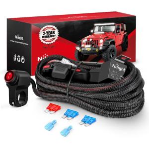 imageNilight LED Light Bar Wiring Harness Kit Motorcycle Handlebar Push Button Switch 16AWG 2 Leads 12V On Off for ATV UTV Driving Lights 78inchMotorcycle Handlebar Switch Wiring1 Lead
