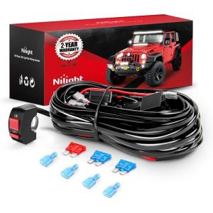 imageNilight LED Light Bar Wiring Harness Kit Motorcycle Handlebar Push Button Switch 16AWG 2 Leads 12V On Off for ATV UTV Driving Lights 78inchWiring Harness Motorcycle