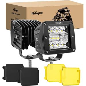 imageNilight LED Light Bar with YellowBlack Covers 2 PCS 36 W 65 Inch Flood Off Road Lights Super Bright Driving Fog Boat Lighting Pods for Trucks Pickup Golf Cart SUV ATV UTV 4x4 Van Camper3 inch light  cover