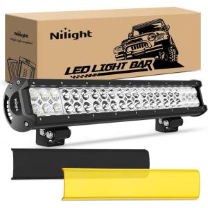 imageNilight LED Light Bar with YellowBlack Covers 2 PCS 36 W 65 Inch Flood Off Road Lights Super Bright Driving Fog Boat Lighting Pods for Trucks Pickup Golf Cart SUV ATV UTV 4x4 Van Camper20 inch light  cover