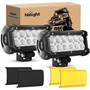 imageNilight LED Light Bar with YellowBlack Covers 2 PCS 36 W 65 Inch Flood Off Road Lights Super Bright Driving Fog Boat Lighting Pods for Trucks Pickup Golf Cart SUV ATV UTV 4x4 Van Camper65 inch light  cover