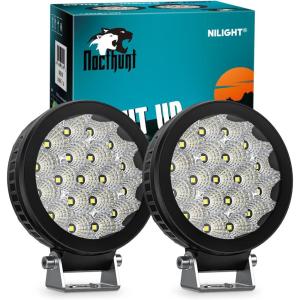 imageNilight LED Light Pods 2 PCS 4 Inch 19LED Super Slim Flood Beam Round Driving Offroad Work Side Ditch Lights Builtin EMC for Tractor Truck Motorbike Boat ATV4Inch 9Led Light Pods 2Pcs