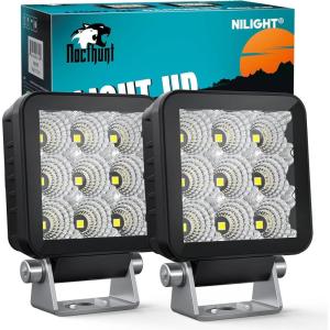 imageNilight LED Light Pods 2 PCS 4 Inch 19LED Super Slim Flood Beam Round Driving Offroad Work Side Ditch Lights Builtin EMC for Tractor Truck Motorbike Boat ATV3Inch 9Led Light Pods 2Pcs